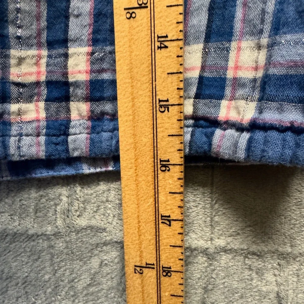 1942 | Baby Gap Plaid Ruffle Gauze Metallic Long Sleeve Blouse Blue 5T